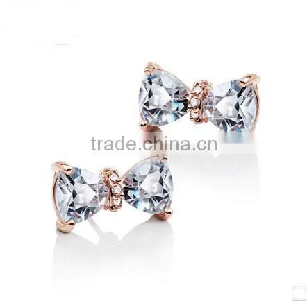 JINSE Fashion Design Bowknot Shape Earrings Made With Zircon