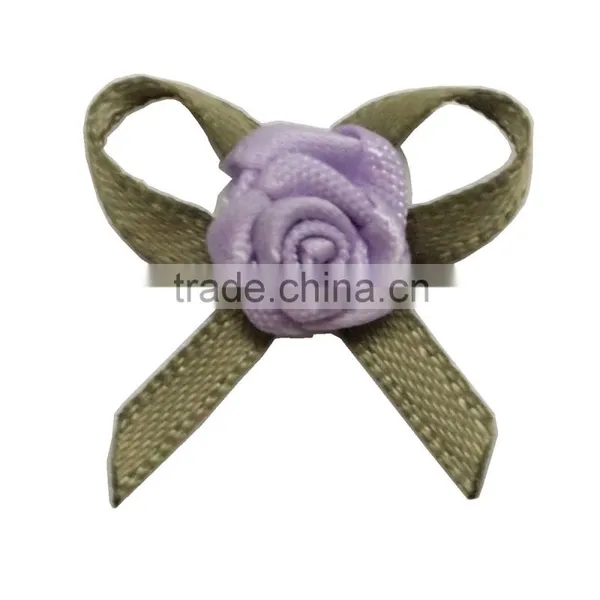 Party Decorated Purple Rose With Green Leaf Mini Ribbon Flower Small Ribbon Bow photo-6