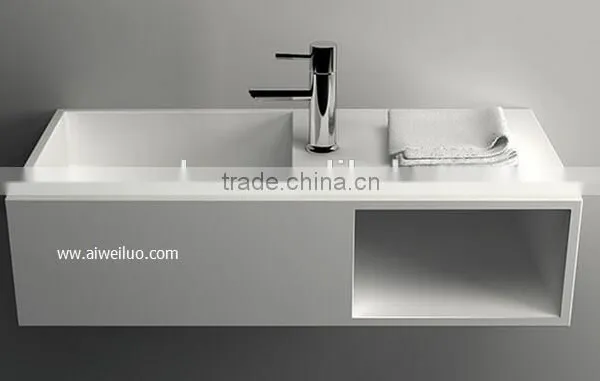 Modern Rectangular Fbathroom Solid Surface Wash Basin, Stone Resin Wash Basin, Wall Hung Wash Basin photo-6