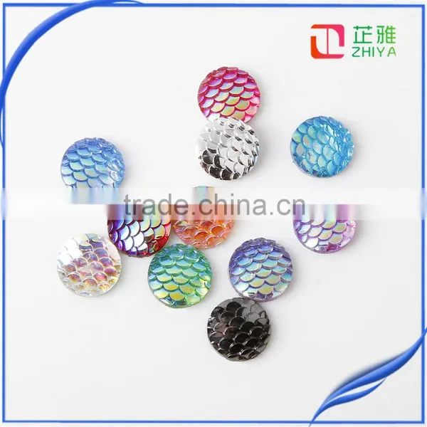 Mix Color Jewelry Findings 10mm/12mm Round Flat Back ab Color Imitation Fish Scale Resin Rhinestone Bead Cabochon photo-2