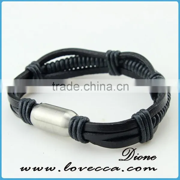 Leather Cuff Bracelet!! 2016 NEW Stainless Steel Jewelry Silver Man-made Braid Leather Bracelet for Men photo-6