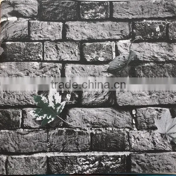 Brick Design Pvc Wallpaper 3d Visual Effects With Maple Leaf photo-3