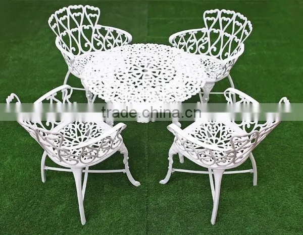 White Outdoor Furniture Kids Table and Chair Set Cast Aluminum Patio Sets photo-2