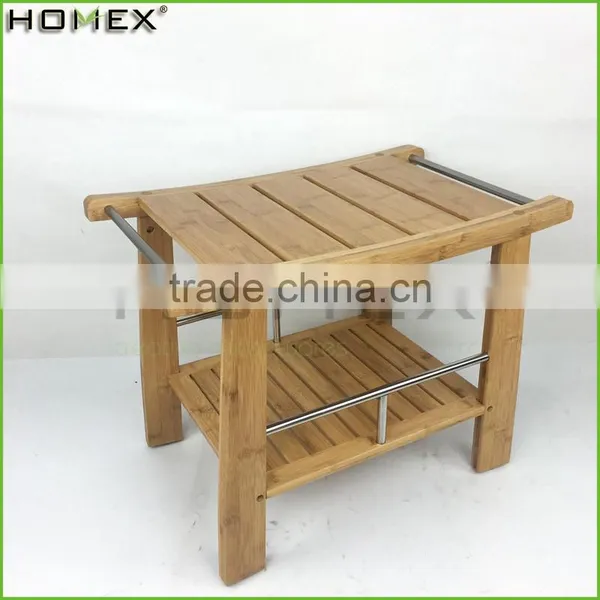 Bamboo Shower Bench Step Stool Seat w Storage Shelf Homex BSCI/Factory photo-4