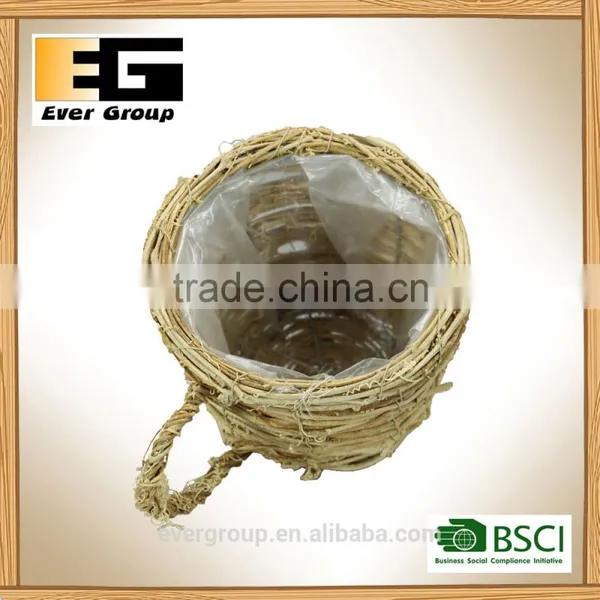 Cup Shape Natural Rattan Garden Flower Pot With Handle for Planting photo-5