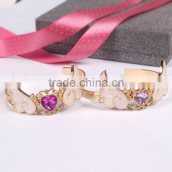 Crystal Heart Angel Wing Cuff Bangle Gold Angel Wing Cuff Bangle photo-4