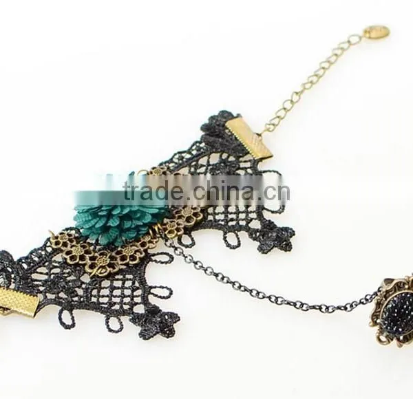 Chiffon Lace Macrame Bracelet With Ring Set Flower Charm Diamond Jewelry Set for Women photo-4