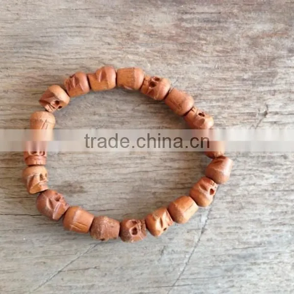 Skull Wood Bead Bracelet Cheap Beaded Bracelet Elastic Wooden Skull Bead Bracelet for Promotion photo-2