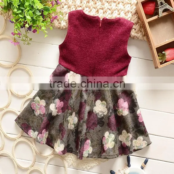 New Arrival Unique Baby Girl Names Images Children Girl Wool Dress With Beautiful Bowknot photo-2