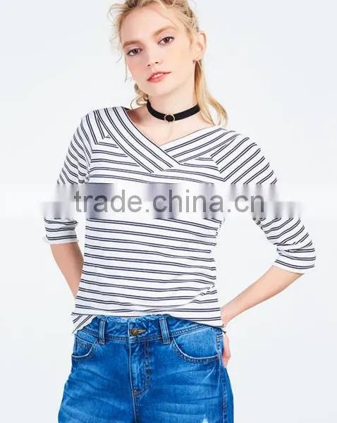 Lady Tight V Neck Pullovers Stripe Latest Sweater Designs for Girls With High Quality photo-2