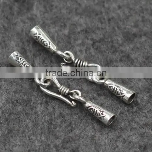 New New Design Thailand Sterling Silver Hook and Eye Clasp Cord Tip With Big Hole photo-2