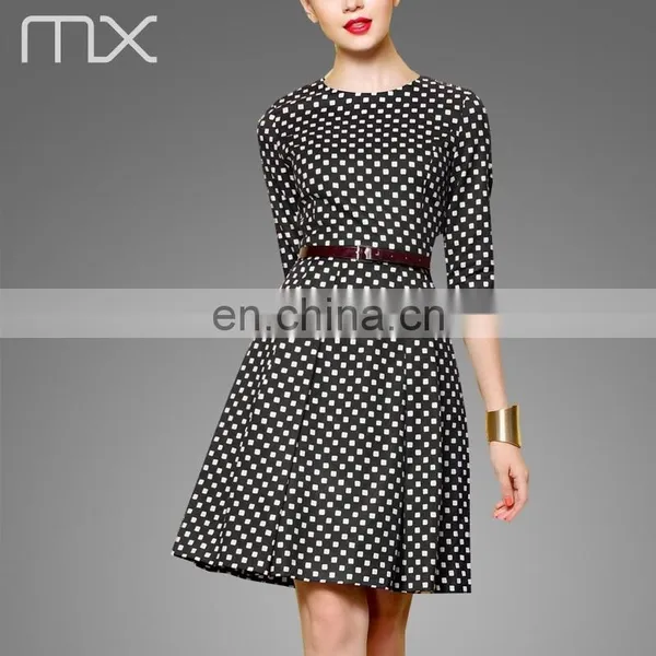 Fashion Ladies Office Mini Dress Half Sleeves Design Dress Black And White Plaid Dress photo-2