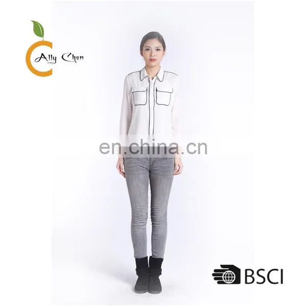 Excellent Workmanship Latest Different Types of Ladies White Long Sleeve Chiffon Tops
