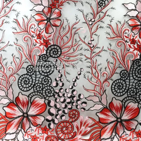 Chinese Style Embroidered Tulle Lace Fabric for Dress