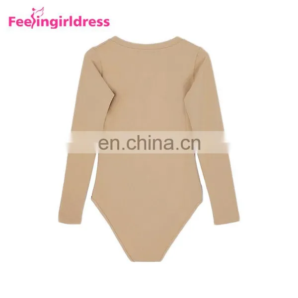 Fashion Autumn Khaki Long Sleeve Winter Thong Bodysuit Jumpsuit Fancy Romper photo-2