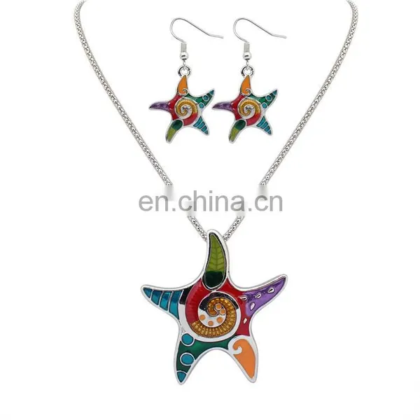 2017new Oil Drip Jewelry Star Shape Necklace and Earring Setting photo-2