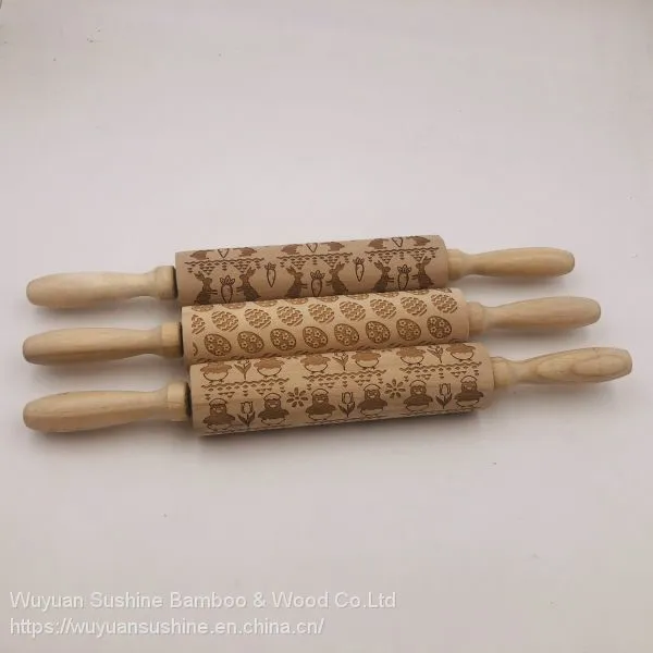 Rabbit Pattern Wooden Rolling Pin, Made of Chinese Cherry photo-5