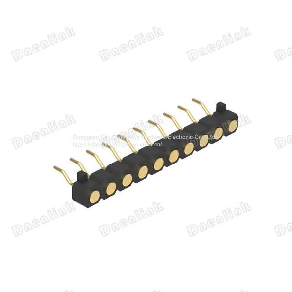 Dnenlink 3.00mm Pitch Single Row H2.5mm Plane Contact Right Angle Female Header SMT Type PogoPin Header With Peg photo-2