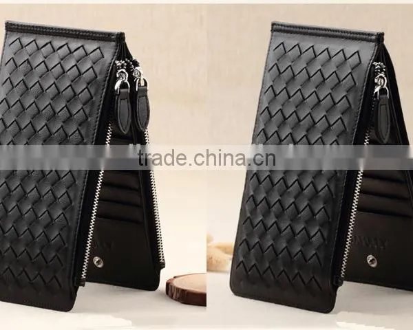 Ladies Woven Sheep Skin Leather Wallet With Zipper Genuine Leather Long Wallet for Women photo-5