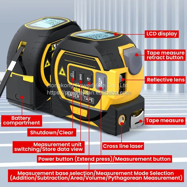 Laser Measure Tape Digital Rangefinder Measuring Distance Area Volume Pythagoras Auto Calculate photo-2