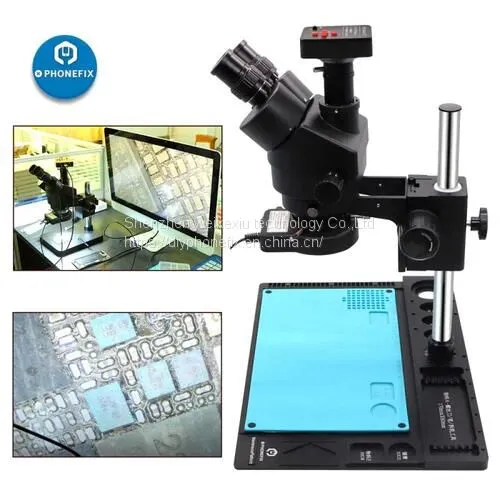 Black Simul-focal 7-45X Trinocular Stereo Zoom Microscope With Aluminum Alloy Base Pad photo-2