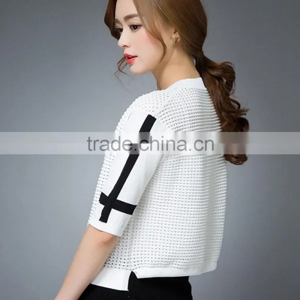OEM Summer New Round Neck Short Sleeve Knit Cardigan Paragraph Korean Fashion Slim Linen Jacket photo-5