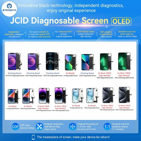 JCID Pro iPhone 12-16 Диагностический экран OLED - IC-Free DirectFit