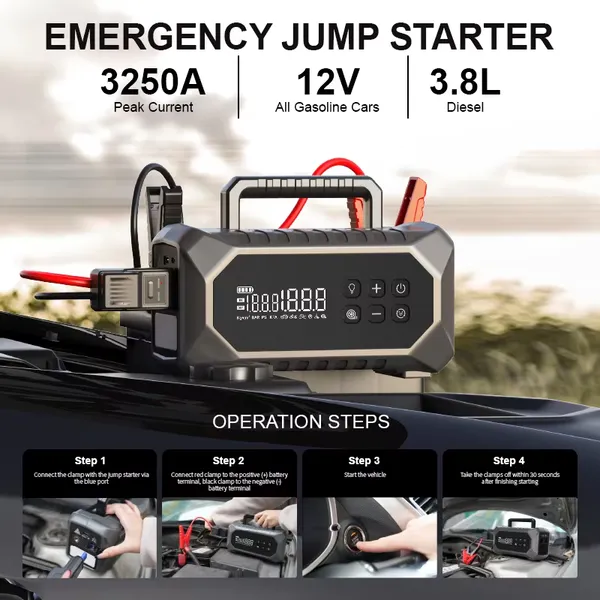 3250A 26800mAh 160PSI Jump Starter Power Pack With Air Compressor photo-3