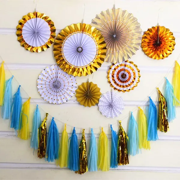 Ningbo PartyKing Shiny Metallic Foil Paper Party Decorations Gold Silver Honeycomb Paper Fans Bomboms for Wedding Party Birthday Decoration