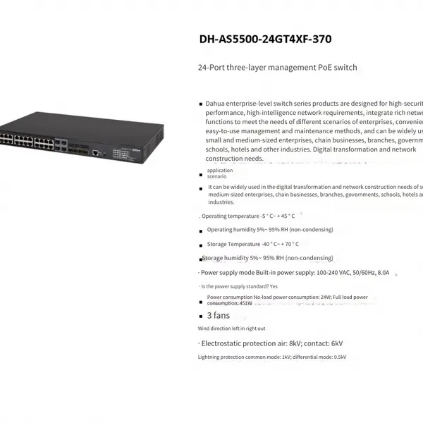 Dahua Dh-as5500-24gt4xf-370 24-port Layer 3 Managed High-performance Poe Switch photo-4
