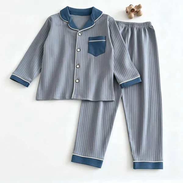 Kids Button‑Down Cotton Pajama Set photo-3