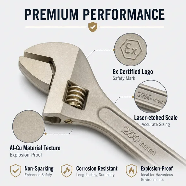 Non Sparking Adjustable Wrench Wide Jaw Adjustable Wrench Repair Wrench Maintenance Wrench