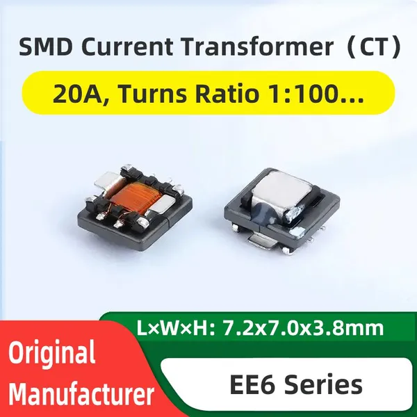 EE6 CT SMD Current Transformer, 20A Current Sensing, CT Transformer, Miniature Current Sensor, Made in China