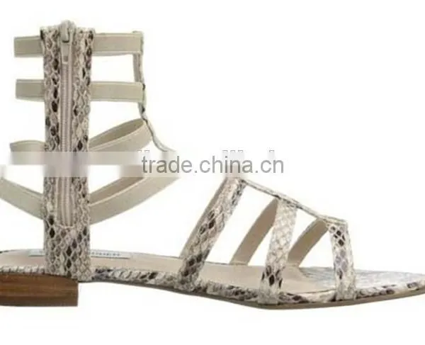 Wholesale Leather Shoes Ankle Sandal Boot Snake Print Cut Out Flat Sandal photo-2