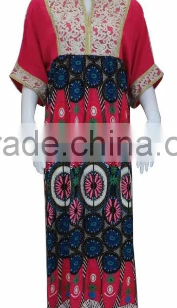 100% Rayon Top Fashion Traditional Print Muslim Abaya With Lace on Chest photo-3