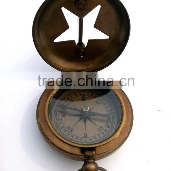 Push Button Pocket Brass Sundial Compass Antique Nautical Pendant Compass 13242 photo-2