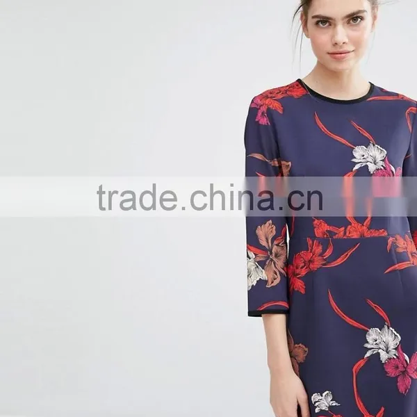 A-Line Short Dress Women Knitwear With Printed photo-2