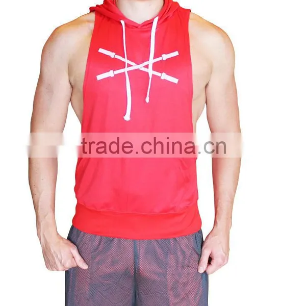 Singlets With Hoodie/gym Singlet - Mens Sleeveless Vest Hoodie Stringer Gold Gym Singlet photo-5