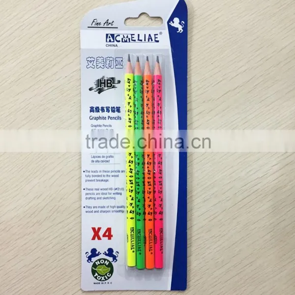 7" Standard Size Round Shape Soft Wood Neon Color Body Blister Card HB Pencil With Heat Rolling Logo