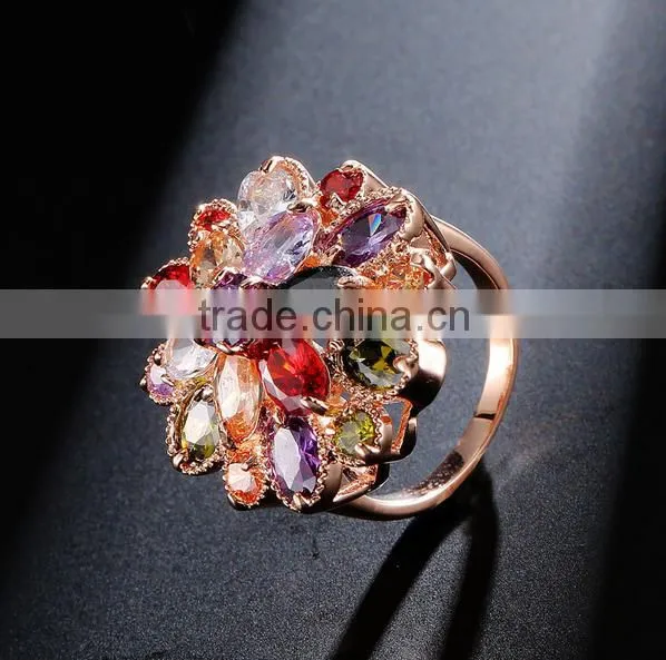 Hot Sale Unique Fashion Multicolor 18K Rose Gold Plated AAA Zircon Engagement Weddding Bijoux Rings Fine Jewelry photo-3