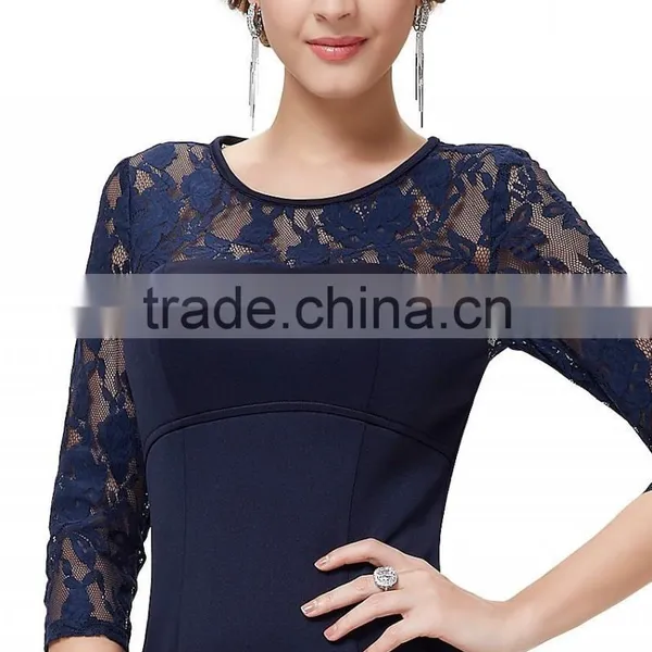 Woman New Fashion Design Long Prom Dress Europe Style, 3/4 Lace Sleeve and High-low Hemline See-through Free Prom Dresses Quality Choice photo-2