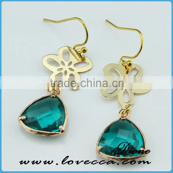 Drop Shape Stud Earrings Green Colored Glass Stone Earring for Gift photo-5