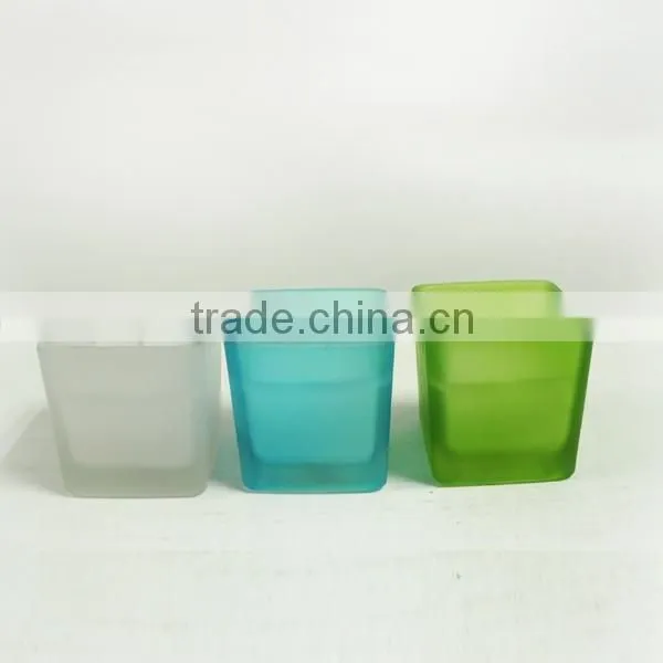 Square Colored Frosted Glass Candle Jar photo-3