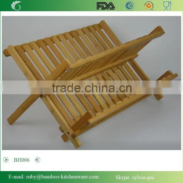 BH006/ Bamboo Compact Folding Dish Rack Holder for Palte and Mug photo-4