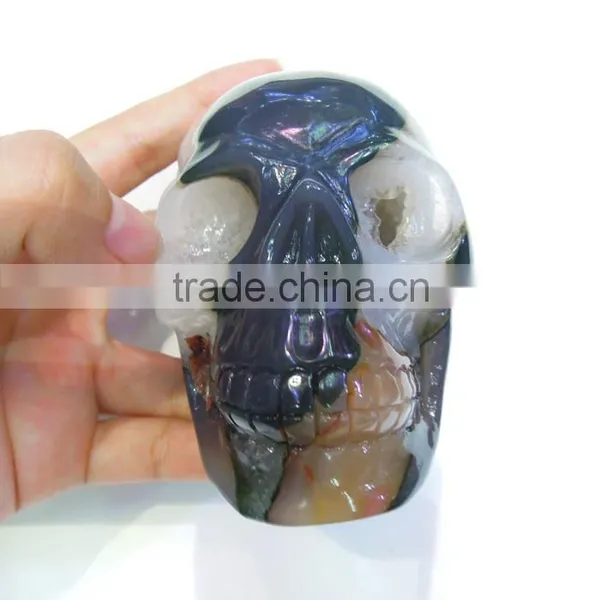 Natural Hand Carved Stone Agate Skull Buy Agate Geode Skull Gift for Women photo-2