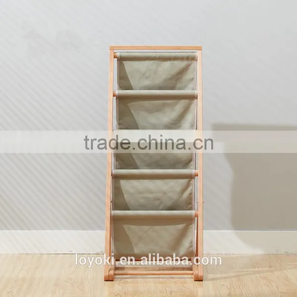 4 Tier Magazine Dispaly Rack With Textile Solid Beech Wood Magazine Rack Holder photo-3