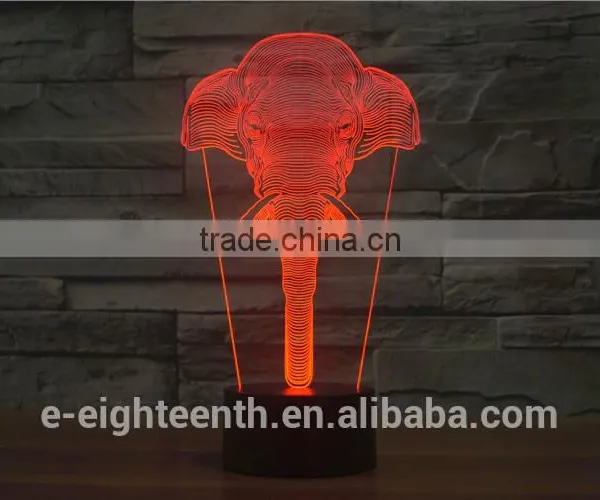 2016 Best Seller Cutomization Gradual Color Changing Elephant Style Touch Panel 3D Illusion Led Night Lights for Decoration photo-2