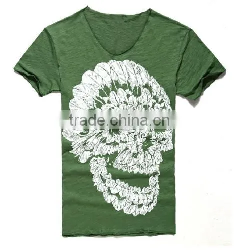 2016 Men Deep V Neck Summer Cotton Skull Print Slim T Shirt photo-4