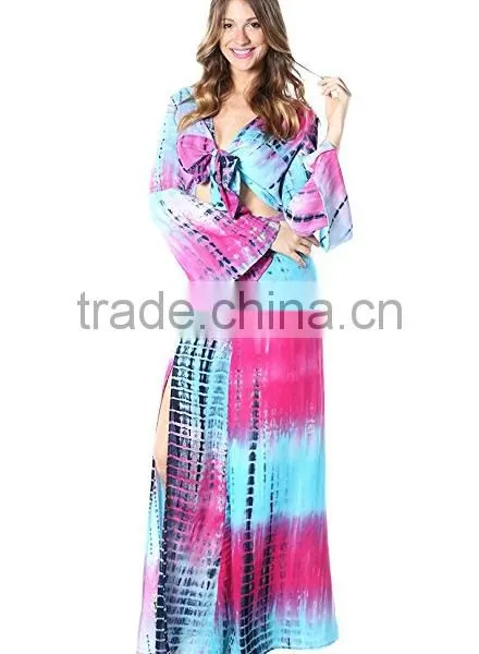 Long Skirt With Kurti and Tops for Women's Bohemian 2 Piece Crop Top High Waist Maxi Skirt Dress Set photo-2