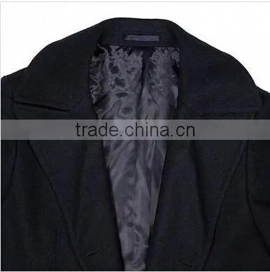 2014 Double-Breasted High Fashion Classical Design Black Lapel Slim Fit Mens Cashmere Men Coat photo-3